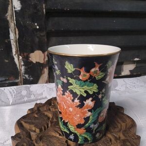 Floral Porcelain Cup with Gold Trim